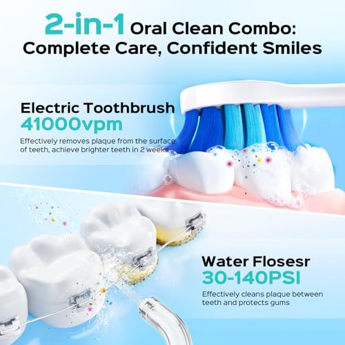 COSLUS C51C30 Water Flosser Electric Toothbrush Combo, 2-1 Oral Clean Kit Pink