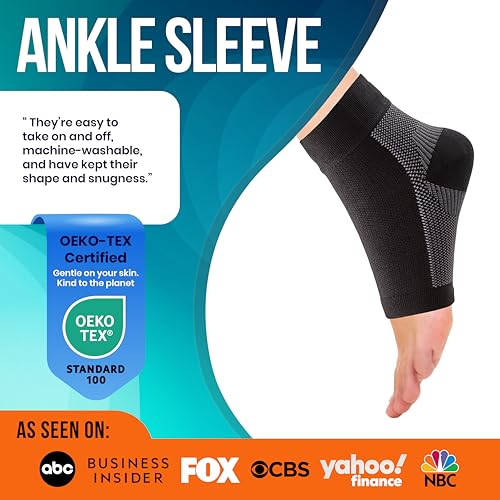 PhysFlex Ankle Brace Support - Ankle Compression Sleeve - Foot Brace for Women & Men - Tendonitis & Arthritis Ankle Brace Sports Running, Plantar Fasciitis Relief & Stabilizing Ankle Wrap Solid Black Medium 1-PAIR