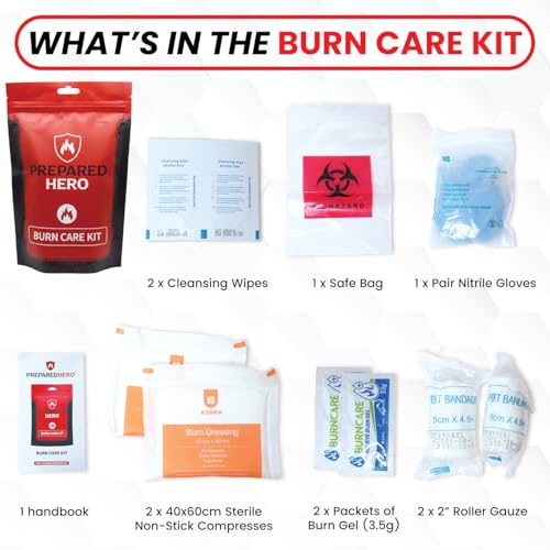 Prepared Hero Burn Care Kit with Burn Gel, Gauze & First Aid Wipes