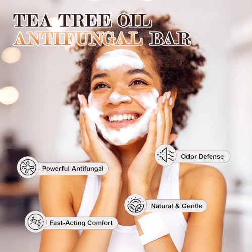 Antifungal Soap - Body & Face Wash for Acne, Folliculitis, Eczema, Body Odor, Jock Itch, Athletes Foot, Tinea Versicolor with Tea Tree Oil & Coconut (3Bars x 2.82 oz)