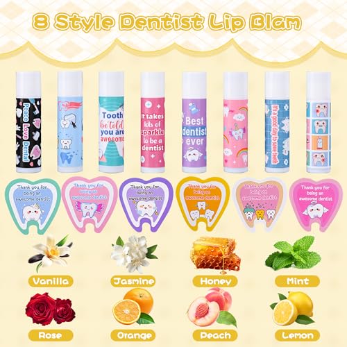 24 Pcs Dentist Gifts Include Lip Balm Thank You Tag Organza Bag Dental Gift for Dental Hygienist Dental Assistant Nurse Suitable Birthday Christmas Thanksgiving Gifts 24