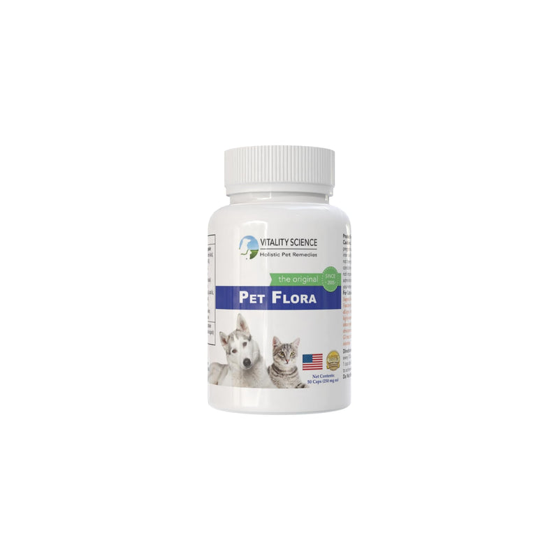Vitality Science Pet Probiotic for Cats & Dogs | Pet Flora - Great for Diarrhea, Vomiting, Gas, Skin Conditions - Additive Free (50 Caps) 50 Caps