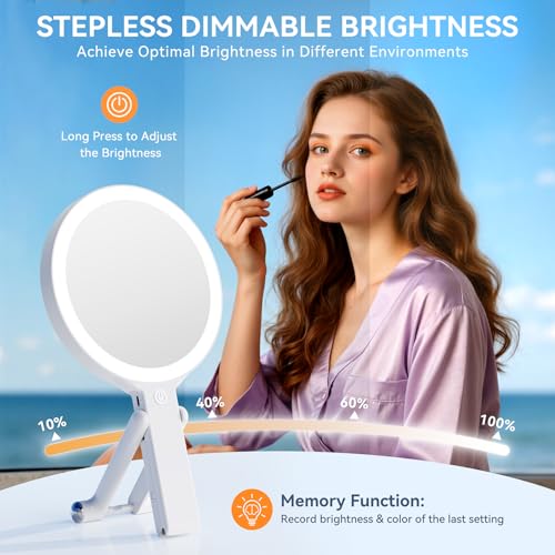 Auxmir 30X/1X Magnifying Travel Makeup Mirror with Lights, 3-Color Dimmable White