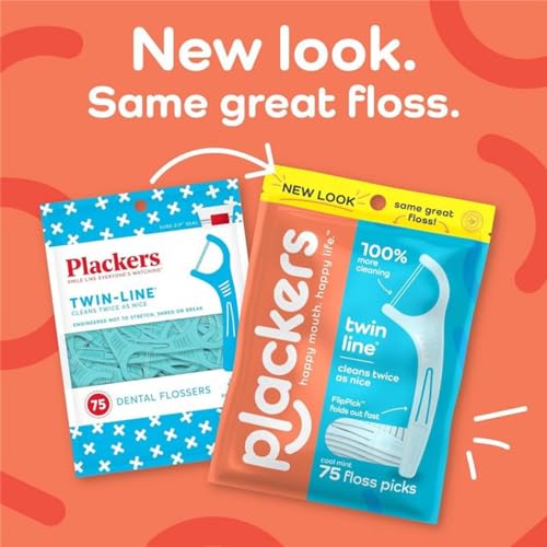 PLACKERS Dental Flossers, Twin-Line Advanced Cleaning, Mint Flavor 75 ea (Pack of 7)