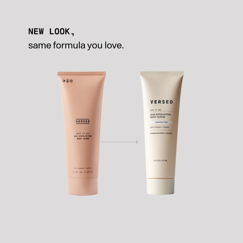 Versed Buff It Out AHA Exfoliating Body Scrub and Mask - Lactic Acid & Glycolic Acid Exfoliant - Microfine Pumice Body Exfoliator to Polish and Smooth Bumpy, Dry Skin - Vegan & Cruelty-Free (8 oz)