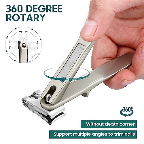 Nail Clippers for Seniors, 360 Degree Rotary Fingernail and Toenail Clippers with Long Handle Ultra Sharp Sturdy Stainless Steel Heavy Duty Large Toe Nail Clippers for Thick Nails Built-in Nail File As Shown 2