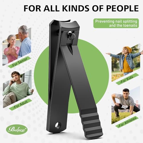 BALUCA Curved Toenail Clipper for Thick Nails, Heavy Duty Stainless Steel Toe Nail Clippers for Seniors, Men & Women, Stainless Steel Nail Cutter for Accurate Trimming and Grooming (All Black) All Black