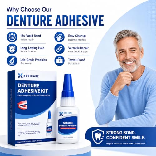 Dental Lab Instant Bonding Denture Adhesive Kit - Denture Repair Glue 1oz for Dentures & Lab Tools, Cracks, Gaps & Loose Teeth | Fast-Setting, Long-Lasting Hold | Safe, No Irritating Odor