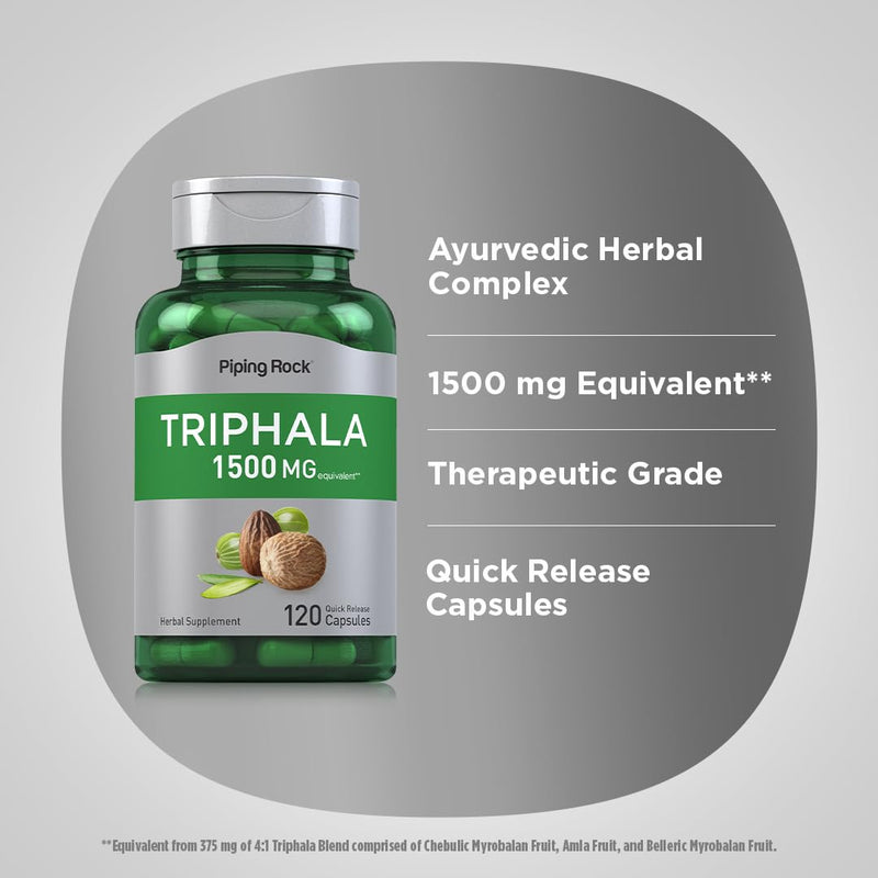 Piping Rock Triphala Capsules 1500 mg | 120 Count | Non-GMO, Gluten Free Supplement - BeesActive Australia