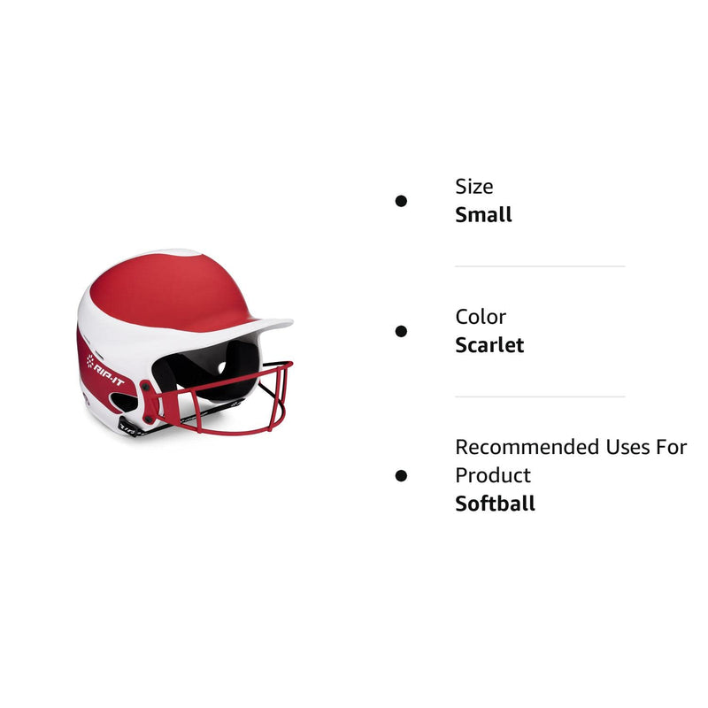 RIP-IT | Vision Pro Softball Batting Helmet with Face Mask | Matte | Two-Tone Scarlet S/M | Lightweight Women’s Sport Equipment Small/Medium Scarlet/White (Matte) - BeesActive Australia