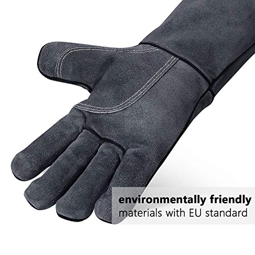 OZERO Welding Gloves 14 Inch, EN407 Certified Heat Resistant to 932°F, Gray