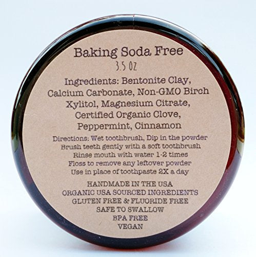 Organic Vegan Fluoride Free Tooth Powder Baking Soda Free, Cinnamon and Clove Flavor, Value Size 6 Month Supply