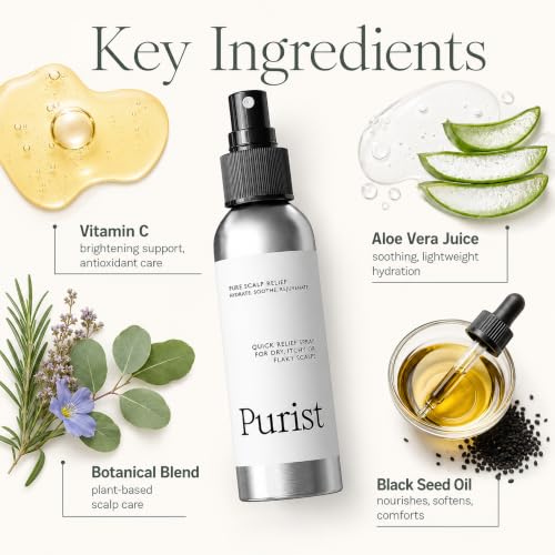 Purist Dandruff Spray – Leave-In Itchy, Dry Scalp Treatment – Hydrating, Lightweight, Soothing Scalp Moisturizer – Scalp Care Spray for Dryness, Dandruff, Flaky Scalp – Non-Greasy and Quick Relief