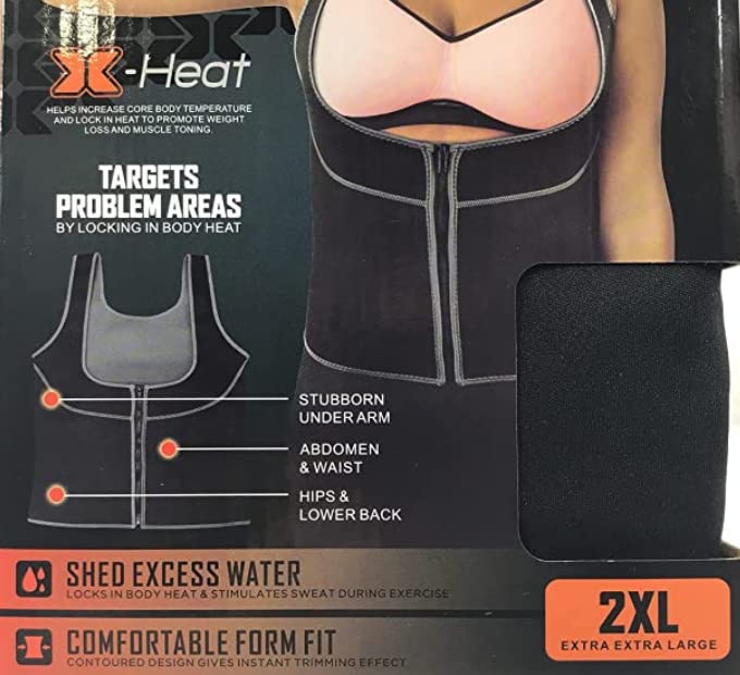 RBX Extended Coverage Slimming Workout Vest Cami Style X-Heat Size 2XL Black Low Cut Design - BeesActive Australia