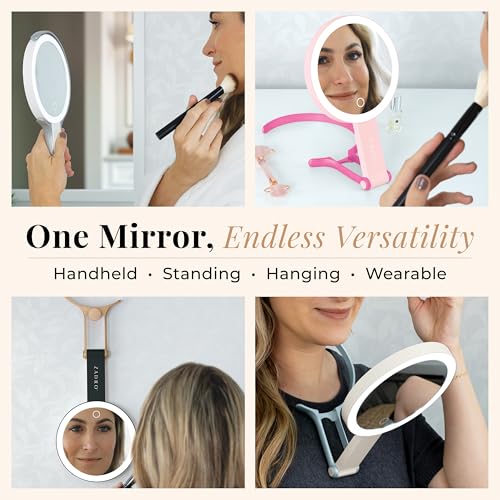 Zadro LED Lighted Makeup Mirror, 2-Sided with 1x & 10x Magnification, Rechargeable Portable Vanity Mirror with 3 Dimmable Color Settings, Handheld & Hands-Free Design, 6.25 Inch (Black/Gold) Black/Gold