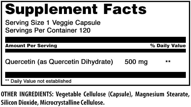 Amazing Formulas Quercetin 500mg Veggie Capsules Supplement | Non-GMO | Gluten Free | Supports Overall Health & Well Being (120 Count | 3 Pack) 120 Count | 3 Pack