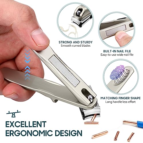 Nail Clippers for Seniors, 360 Degree Rotary Fingernail and Toenail Clippers with Long Handle Ultra Sharp Sturdy Stainless Steel Heavy Duty Large Toe Nail Clippers for Thick Nails Built-in Nail File As Shown 2
