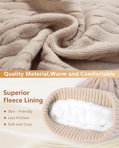 GADIEMKENSD Winter Beanie Scarf Gloves Set, Keeping Warmth, Cable Knit Design, Sensitive Touchscreen Fingertips Beige