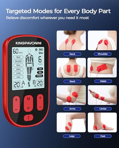 KingPavonini TENS Unit Muscle Stimulator for Back Pain Relief, Model SM9055 Red