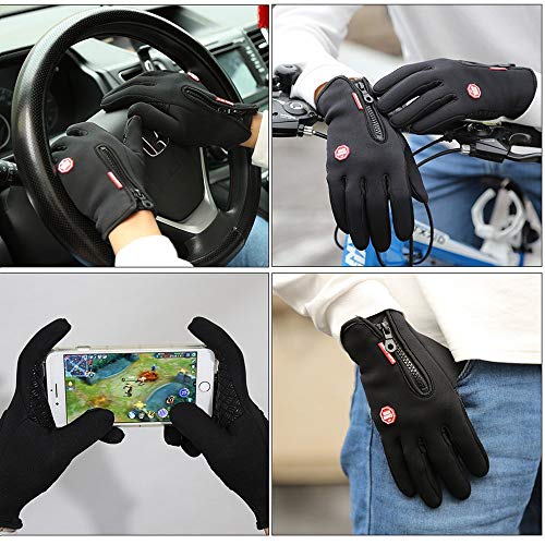 FOXLVDA Winter Warm Gloves for Men and Women, with Windproof and Waterproof Features, Sensitive Touch Screen Texting Fingers for Work, Cycling, Driving Large black