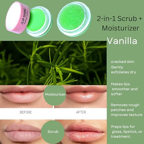 JLipShine 2 in 1 Lip Moisturizer and Lip Scrub, Exfoliating and Hydrating Formula,Smooth. Nourish. Shine. 5g x 2, 0.176 oz (Vanilla,flavor) Vanilla