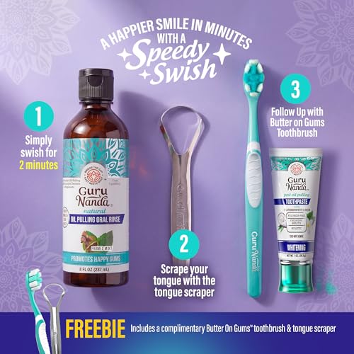 GuruNanda Complete Oral Care Bundle – Sensitive 9-Day Whitening Strips & CocoMint Oil Pulling with Toothbrush & Tongue Scraper for Clean Teeth & Fresh Breath