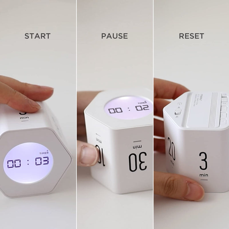 mooas Multi-Hexagon Clock Cube Timer, Digital Clock Time Timer, Pomodoro Timers, Backlit Display 12/24H Mode Count up & Countdown, Rotating Various time presets ideal for Classroom Gym Kitchen (White) White, Mint, Yellow