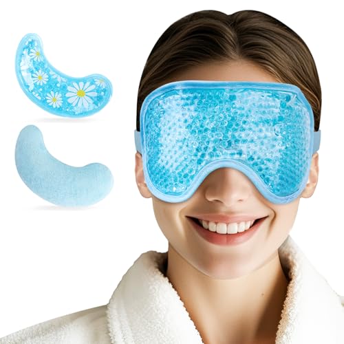 NEWGO Cooling Eye Mask for After Surgery, 1 Set Eye Pad and Eye Mask, Blue