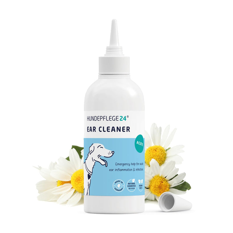 Dog Ear Cleaner Solution acute - Extra Strong Ear Cleaner for Dogs & Cats with Inflammation & Infections - Natural Dog Ear Drops with Piroctone Olamine, Chamomile & Aloe Vera 250ml "Acute" Extra Strong