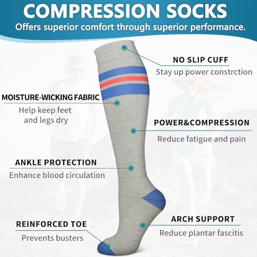 6 Pack Copper Compression Socks for Women and Men Circulation-Best Support for Medical,Running,Nursing,Athletic Large-X-Large C-assorted28