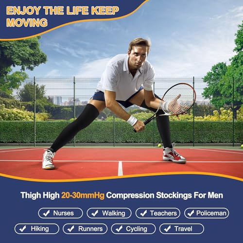 Zhanmai 2 Pairs Thigh High Men's Compression Socks 20-30 Mmhg Compression Stocking with Silicone Grip Men's Dress Socks (3X-Large) 3X-Large