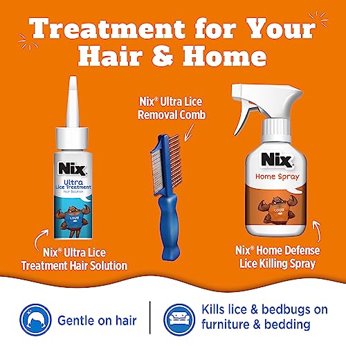 Nix Lice Removal Kit with Hair Solution, Comb, and Spray + Ezy Dose Lice and Eggs Comb for Baby Toddler Adult Pack of 2