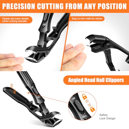 Toenail Clippers for Seniors Thick Toenails, 2026 Large Angled Nail Clippers for Men Thick Nails with Catcher, Heavy Duty Nail Cutter Long Handle Sharp Fingernail Clipper Gifts for Men Women Adults Black Angled Head Nail Clippers