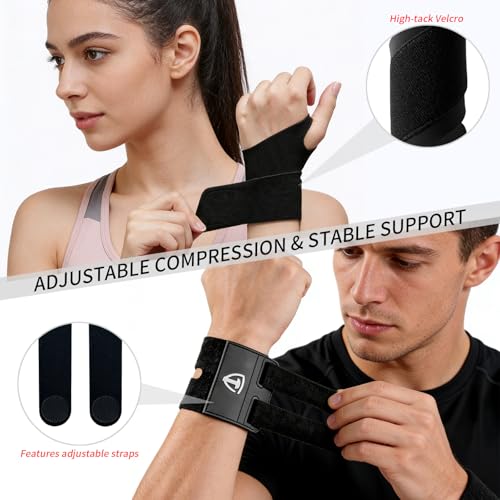 4 PCS Wrist Support Braces, 2 Pairs Adjustable Compression Wrist Wraps for Daily Use & Sports, Wrist Support for Pain Relief, Carpal Tunnel, Tendonitis, Sprains for Men Women