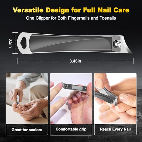 Ingrown Nail Clippers, Slanted Blade Toenail Clippers for Ingrown & Thick Toenails, Professional Non-Slip Toe Nail Cutter, Angled Nail Clippers for Seniors, Men & Women