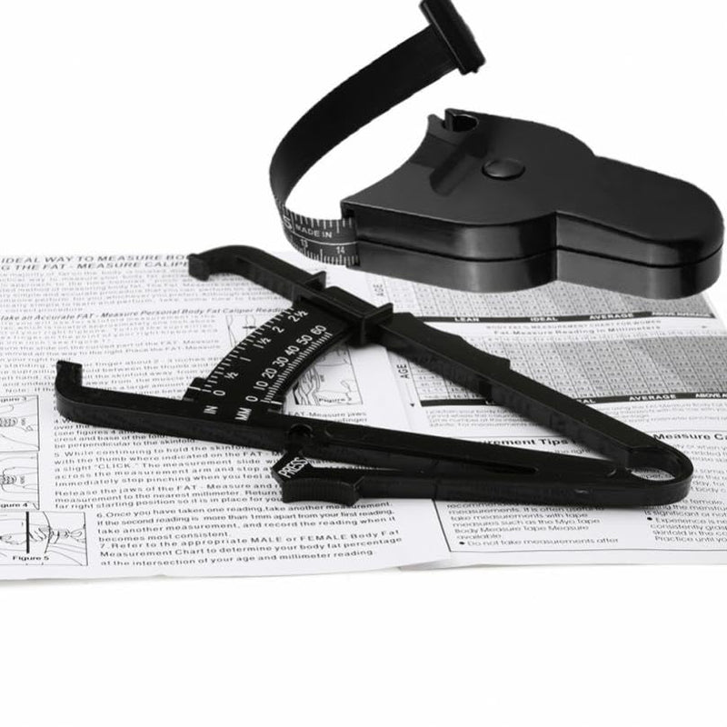 Body Fat Caliper and Measuring Tape for Body Weight-Loss Skin Fold Fitness, Skinfold Body Fat Analyzer and BMI Measurement Tool Black - BeesActive Australia
