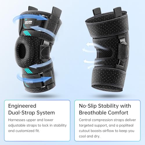 Hinged Knee Brace with Dual Metal Side Stabilizers & Patella Support – Adjustable Open Patella Knee Support for Men and Women – Helps with ACL, MCL, Meniscus Issues – Breathable Design for Sports, Running, Workout (Medium) Medium