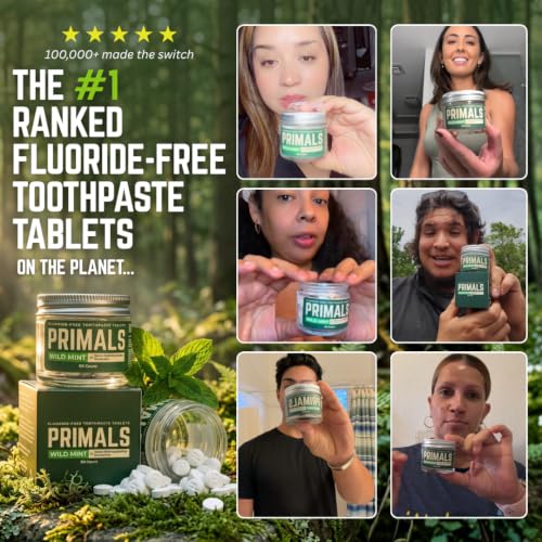 PRIMALS Complete Natural Oral Care Bundle - Boar Bristle Toothbrush 4-Pack, Fluoride-Free Nano Hydroxyapatite Toothpaste Tablets & Copper Tongue Scraper - Zero Fluoride, Zero Plastic, Zero Toxins