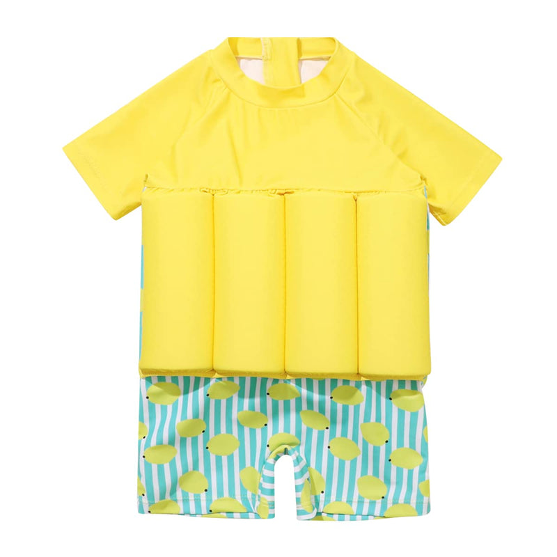 ABEHIK Boy Girls One-Piece Floatation Swimsuit Summer Short Sleeve Bathing Suits with Adjustable Buoyancy Float Suit Swimwear Yellow 2-3T