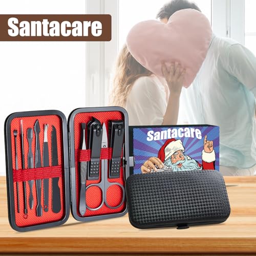Manicure Set 10 in 1 Mens Gifts Travel Nail Clipper Kit, Christmas Stocking Stuffers for Men and Women, Nail Grooming Kit Birthday Christmas Gifts for Him Her Boys Girls Husband Boyfriend 10-PCS Black Set