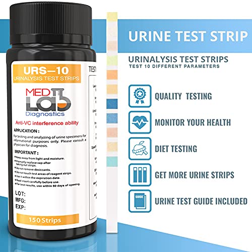 Med Lab Diagnostics 10 Parameter Urine Test Strips for Urinalysis(150 Cnt) in Sealed Pouches. Tests for Ketosis, pH, Protein, UTI, Kidney and Liver Function - BeesActive Australia