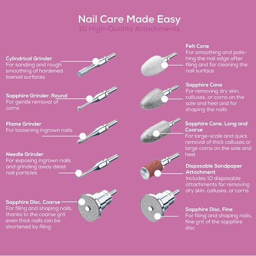Beurer MP62 Professional Nail Drill Kit, Portable Electric File Machine with 10 Attachments & 10 Sanding Bands, Efile Dremel for Acrylic Gel Manicure and Pedicure, LED Light, with Storage Case White - 10 Attachments