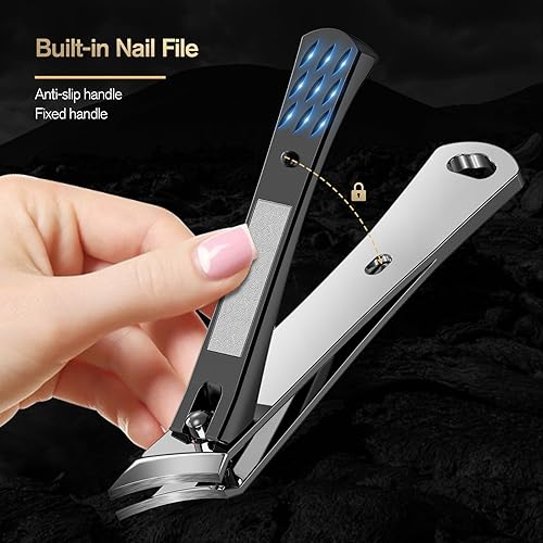 FERYES Ingrown Nail Clipper - Slant Curved Blade Nail Clipper for Thick Toenails and Ingrown Nails, Podiatrist Toenail Clippers for Seniors and Men Black Slanted Curved Blade