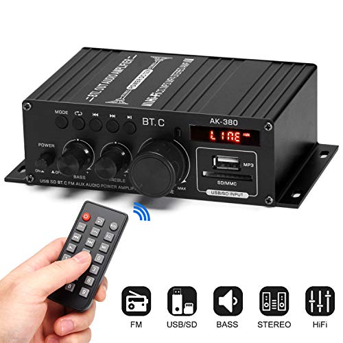 AK-380 Bluetooth 5.0 Home Audio Amplifier for Car Home Bar Garage MAX 350Wx2