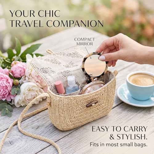 RattanView 6 Pcs Tortoise Shell Small Handheld Hand Mirror Compact Travel Makeup Mirror Personal Portable Vanity Glass for Travel Makeup Camping Daily Gifts