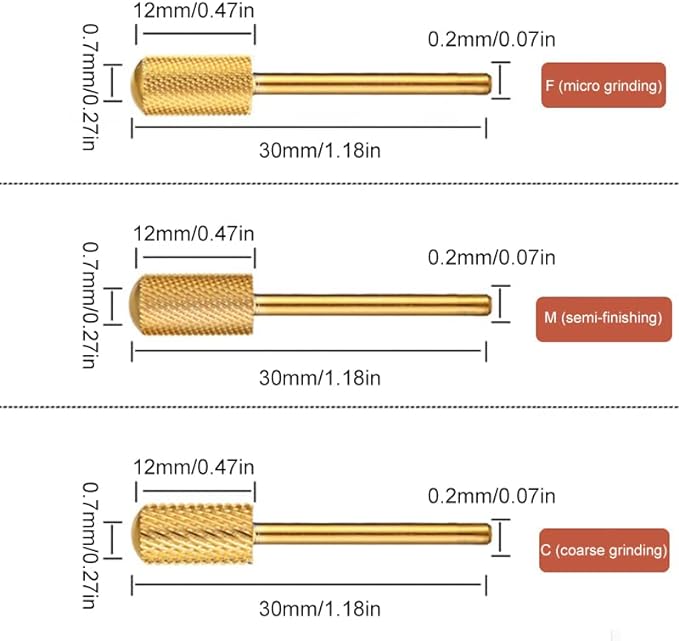 Yyiingkku Nail Art Drill Bit for Nail Machine, 3 Sizes F(Fine Grinding), C (Coarse Grinding), Medium Finish, Grinding Nail, Polishing Head, Nail Machine Attachment, Perfect for Removing Acrylic and Thick Hard Gels, Practical - BeesActive Australia