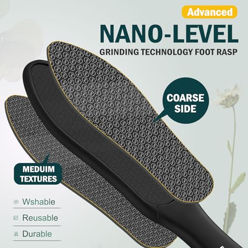 FVION Double-Sided Nano Glass Foot File for Callus Remover - Highly Effective Hard and Dead Skin Remover for Cracked Heels and Dry Skin (Black) Black