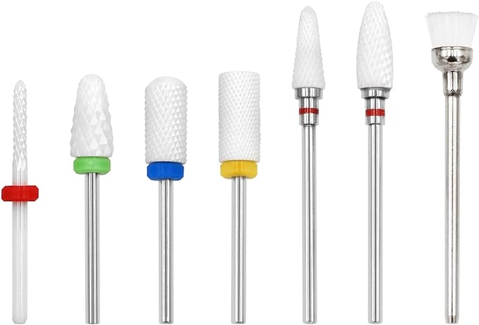 Pinkiou Nail Bit, Nail Machine Bit, Nail Drill Set, Grinding Nail Head, Nail Polish, Rotary File, Ceramic, Nail Polish, Nail Off, Set of 7 - BeesActive Australia