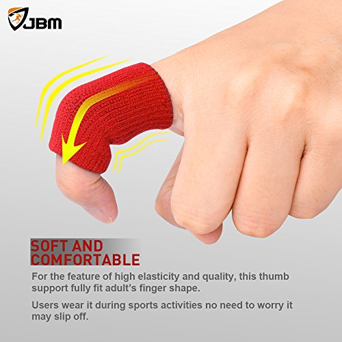 JBM Adult Finger Brace Splint Sleeve Thumb Support Protector Soft Comfortable Cushion Pressure Safe Elastic Breathable for Basketball Volleyball Baseball Badminton Tennis Boating Gym (Red) (Pack of 2) Red One Size (Pack of 2)