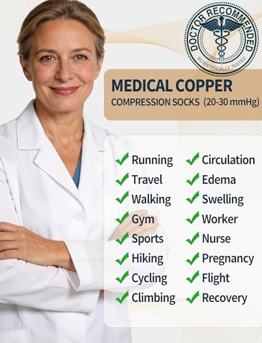 Easy On Medical Copper Compression Socks 20-30 mmHg for Women & Men (2 Pairs) - Knee High Graduated Compression for Circulation, Swelling, Odor Control, Athletic, Travel, Flying Medium 2 Pairs - Black
